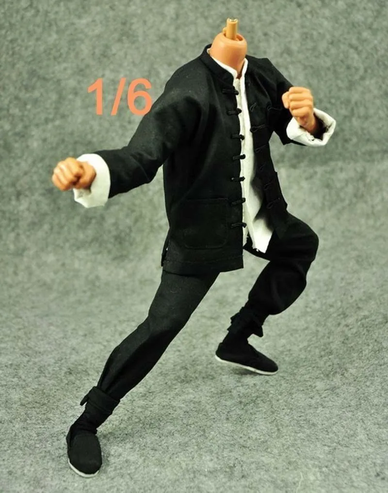 1/6 Classic Kung Fu Suit Clothes Black Long-Sleeved Costume 12