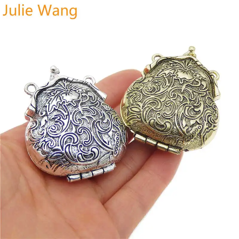 Julie Wang 2pcs Antique Color Frog Shape Memory Locket Charms Fit Pendant Essential Oil Diffuser Jewelry Accessories