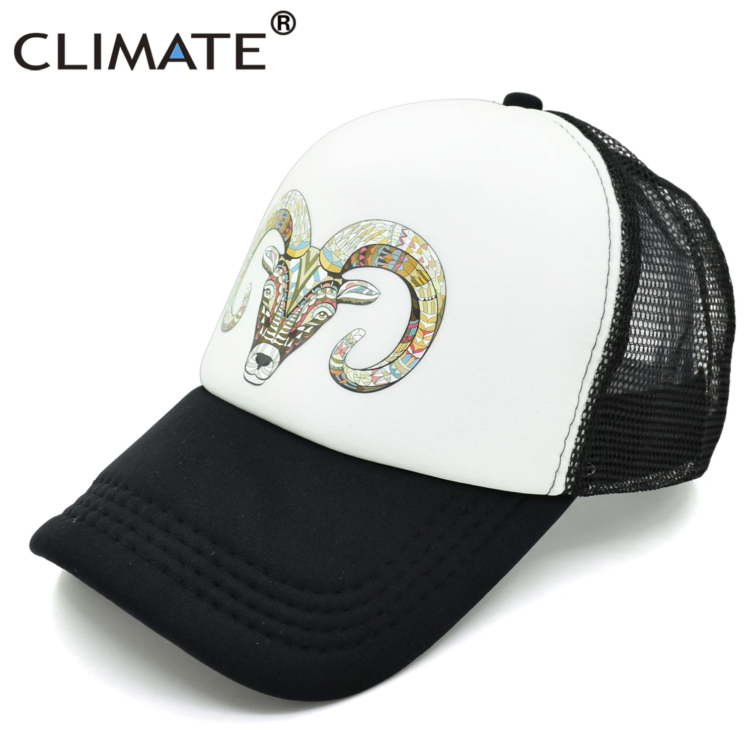 CLIMATE Goat Trucker Caps Hat Women Men Goat Head Hat Cap Cool Hip Hop Summer Colorful Mesh Baseball Cap Hat for Men Women Youth