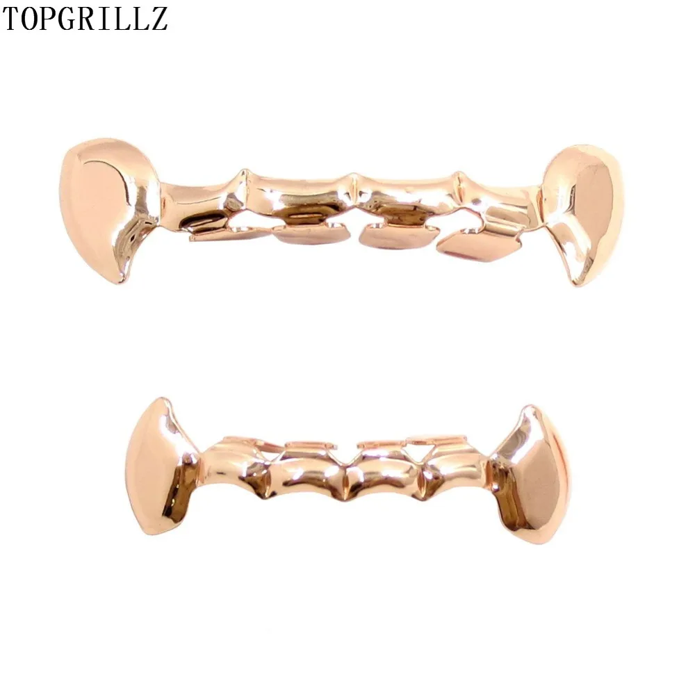 TOPGRILLZ Gold Fang Grillz Set Goldn Color Plated Half Teeth Dracula Vampire Slim Grills Gold Top&Bottom Sets Hiphop Gold grillz