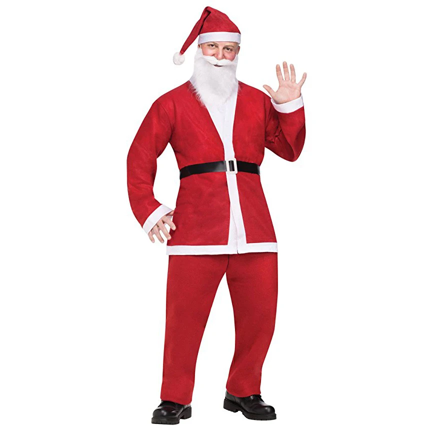 Eraspooky set Completo Costume di Babbo natale Per Adulti Di Natale Cosplay Per Gli Uomini Coat Pantaloni Cintura Barba Cappello Set Set Di Natale