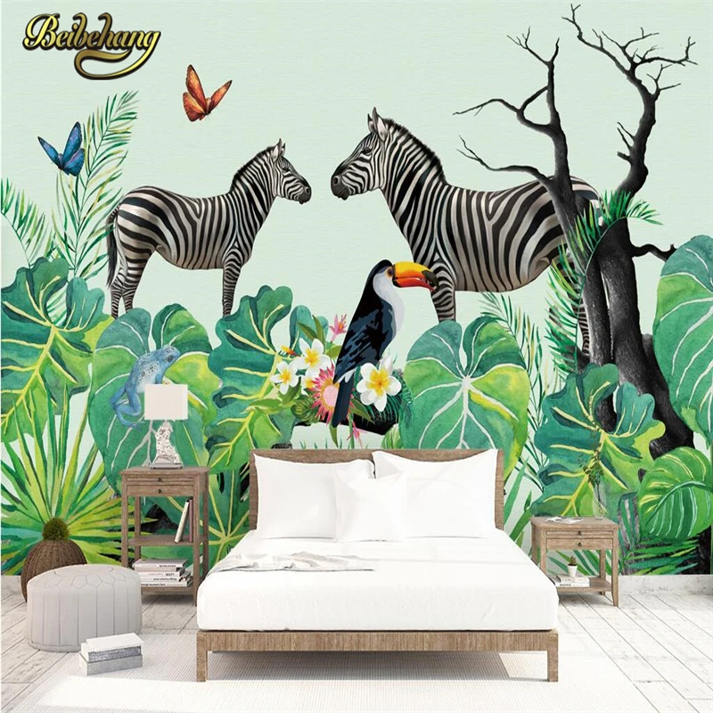 beibehang Zebra tropical plants papel de parede 3D mural wallpaper decoration for kids' room nursery room wall papers home decor