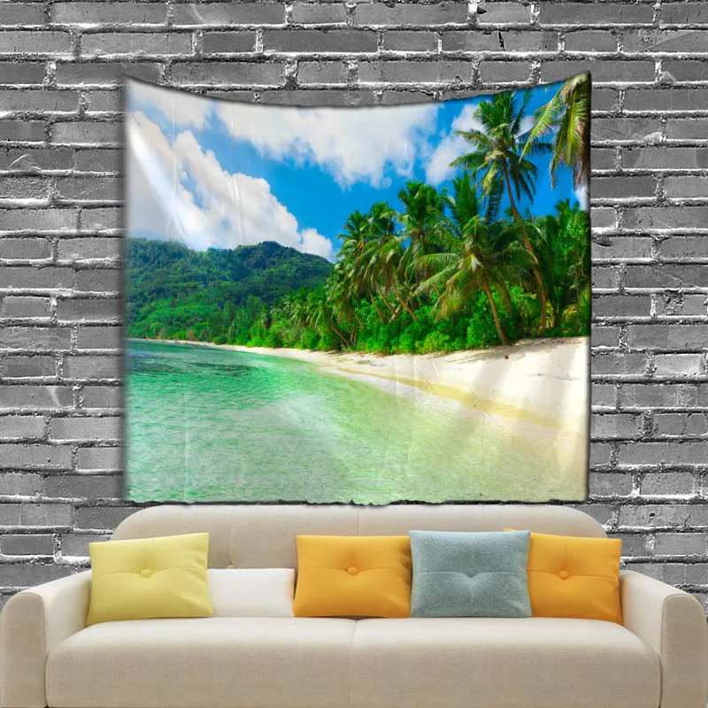 Seaside Scenery Boat Tapestry Digital Printing Wall Hanging Beach Towel