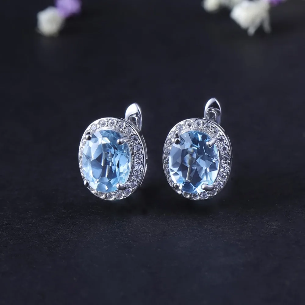 GEM\'S BALLET Natural Sky Blue Topaz Gemstone Classic Stud Earrings 925 Sterling Silver Earrings Fine Jewelry Women Wedding