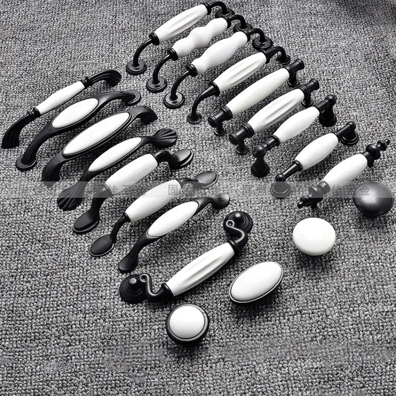Manija de puerta clásica mate para cajón, armario, perilla de ropa, manija de puerta corredera y perilla, color blanco y negro mate, 1 ud.