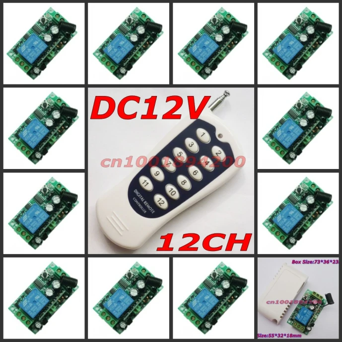 

12V 1CH RF wireless remote control switch system 12 receivers&1 transmitter independently control Momentary Toggle 315/433mhz