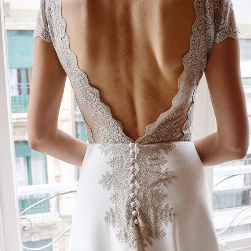 Vestido de noiva elegante, prateado, com decote em v, branco, marfim