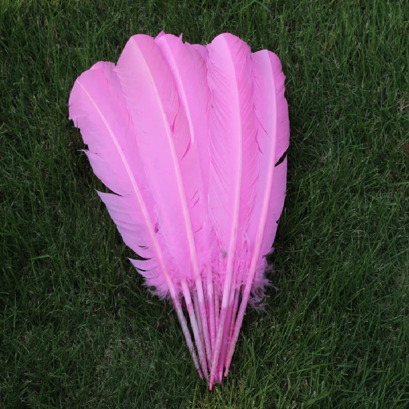 Free shipping 50pcs wholesale 25-30cm pink  color real natural turkey feathers plumes hair extensions goose feather for sale