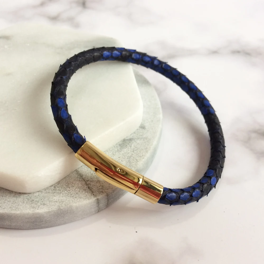 Luxury Men Blue Python Leather Bracelet With   Magnet Python  Watch Brand Genuine Leather Strap Bracelets Women