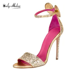 Onlymaker Woman Shoes Peep Toe BlingThin High Heels Bridal Shoes With Glitter Luxury Gold 12cm Wedding Shoes Big Size  Sandals