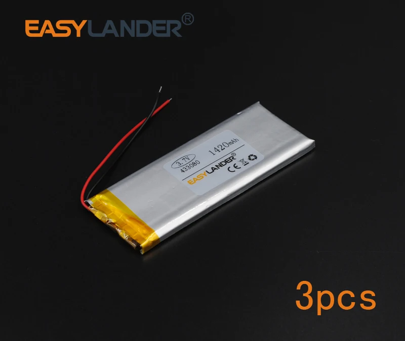 3pcs/Lot 3.7V 1420mAh 433080 Polymer Li-ion Battery For Mp3 Mp4 PAD DVD DIY E-book bluetooth Vedio Game toys Tablet PC mobile