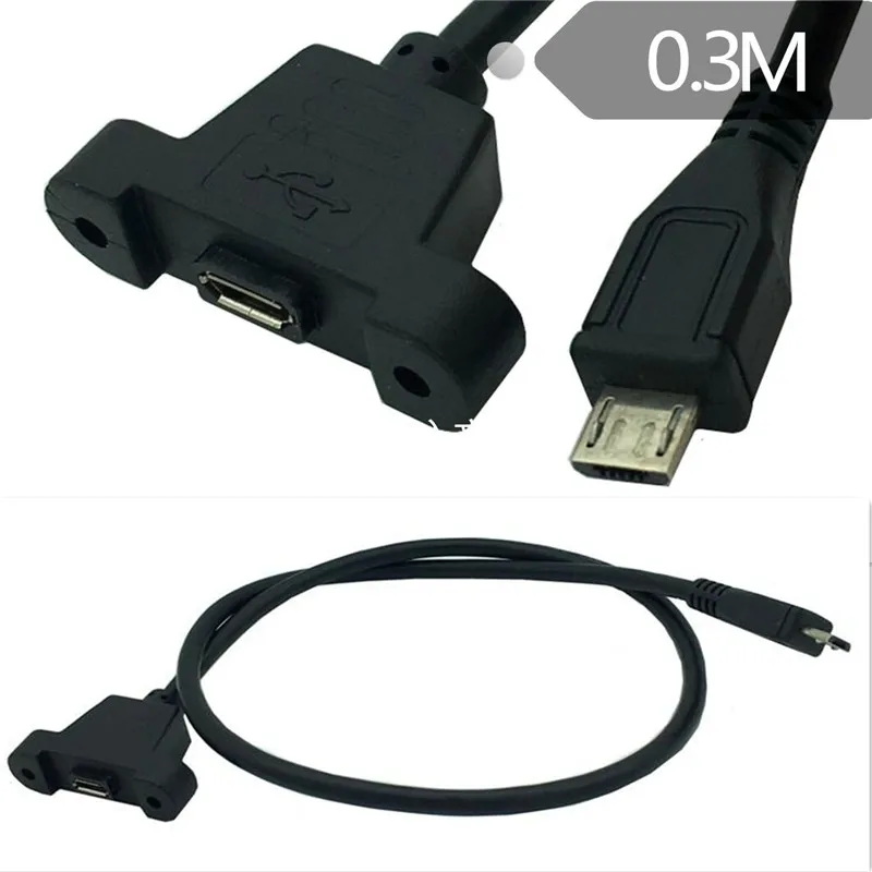 Micro-USB 5pin Micro USB USB 2.0 Male Connector to Micro USB 2.0 Female Extension Cable 30cm 50cm With screws Panel Mount Hole