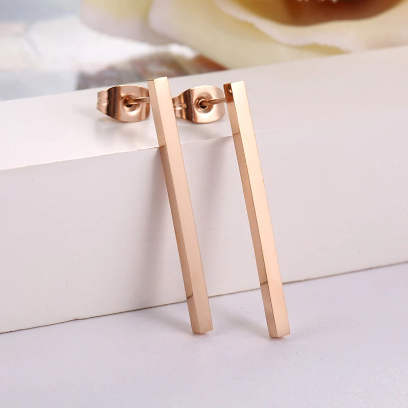 ZMZY New Simple Bar Earrings for Women Rose Gold Color Stainless Steel Geometric Square Stud Earring Jewelry Wholesale Gifts