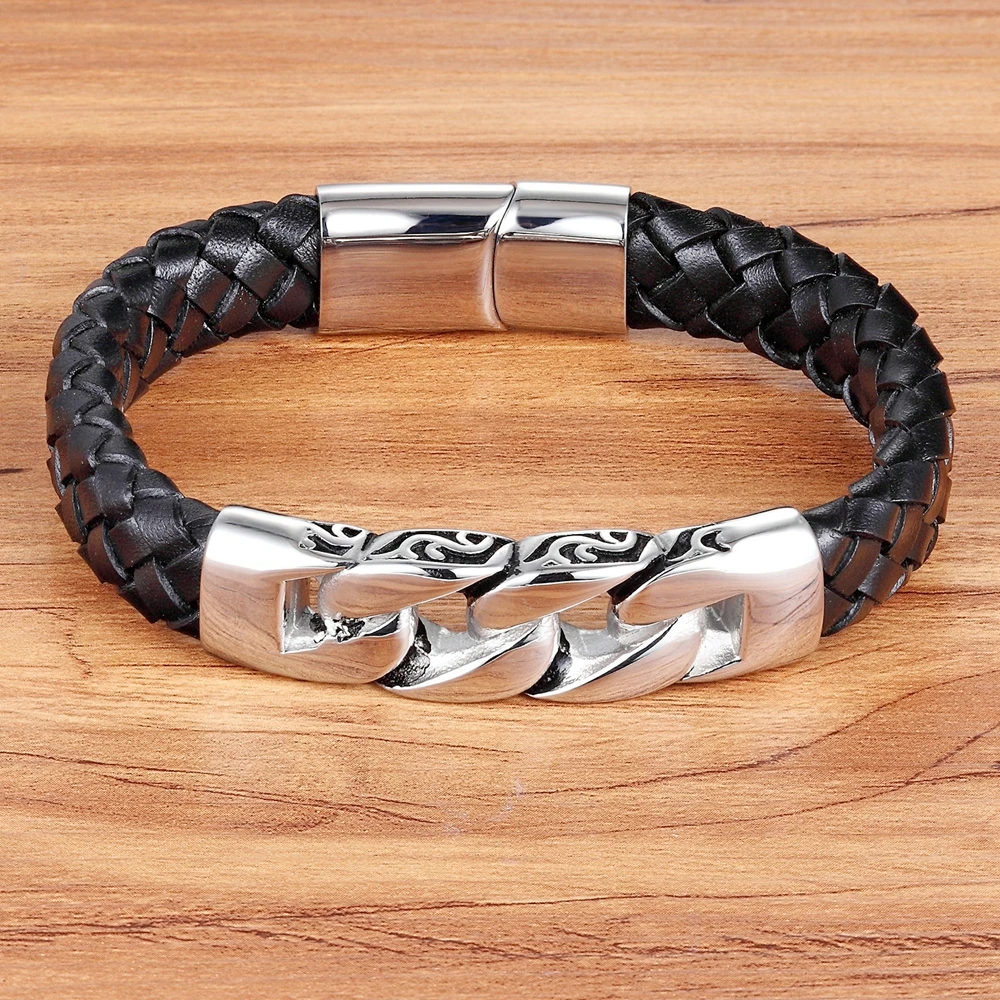 TYO خمر أسلاك الفولاذ المقاوم للصدأ الجلود الذكور أساور أساور مزيج خياطة سوار مجوهرات للرجال دروبشيبينغ #6