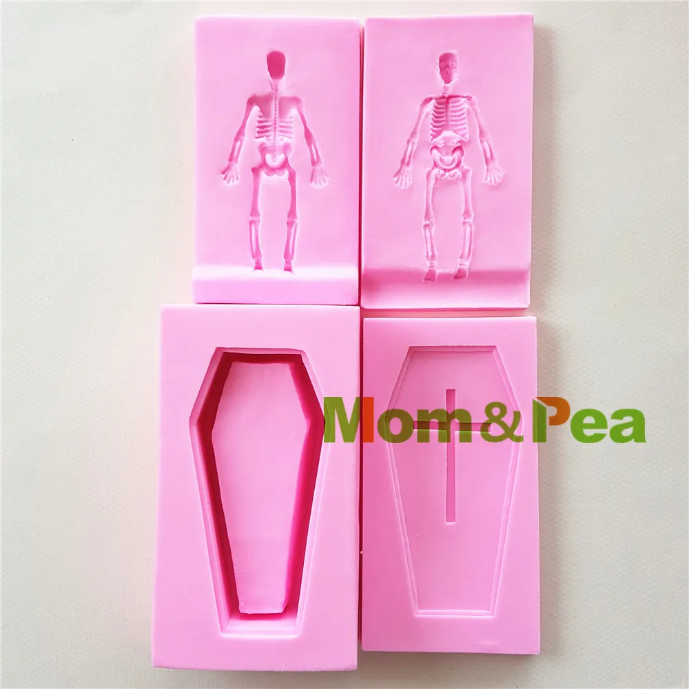 

Mom&Pea 1064 Free Shipping Coffin & Skeletons Silicone Mold Cake Decoration Fondant Cake 3D Mold Food Grade