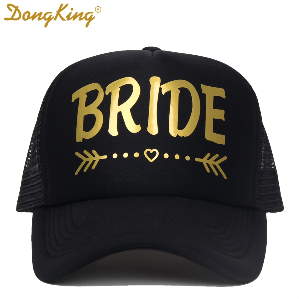 DongKing Bride Hats Bride Tribe Hats Golden Arrow Heart Printed Bachelorette Party Trucker Cap Bridal Party Hat Bride Gift