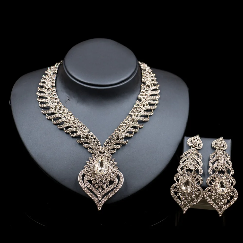 LAN PALACE new arrivals gold and silver color vrouwen austrian crystal necklace and earrings wedding necklace free shipping