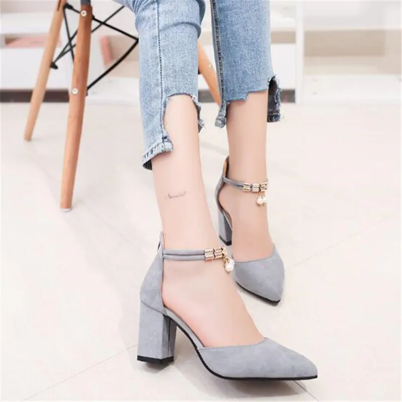 HOT Dress Shoes High Heels Boat Shoes Wedding Shoes tenis feminino Summer Women Shoes Pointed Toe Pumps Side with Pearl 7.5CM