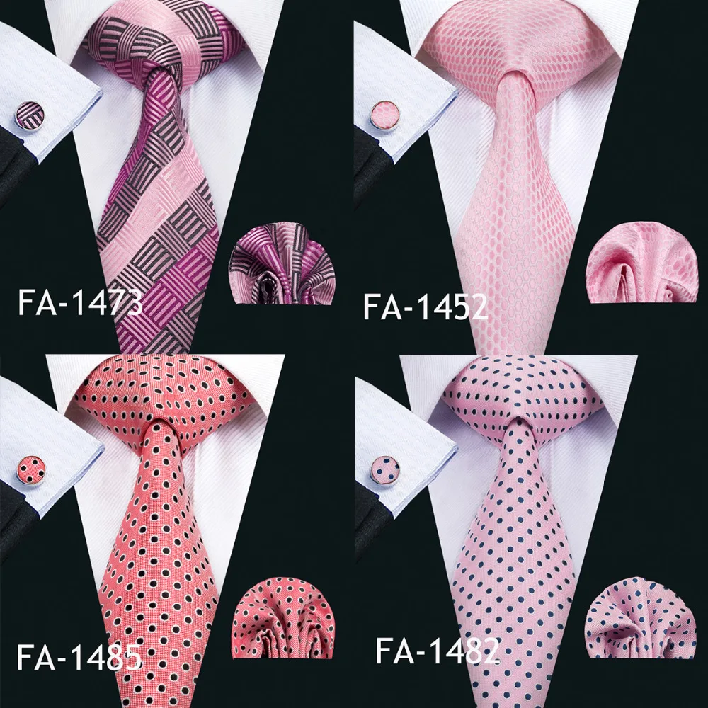 Barry.Wang-Gravata Rosa Masculina com Abotoaduras Hanky, Gravata com Decote de Seda para Festa de Casamento, Presente Empresarial, Novo