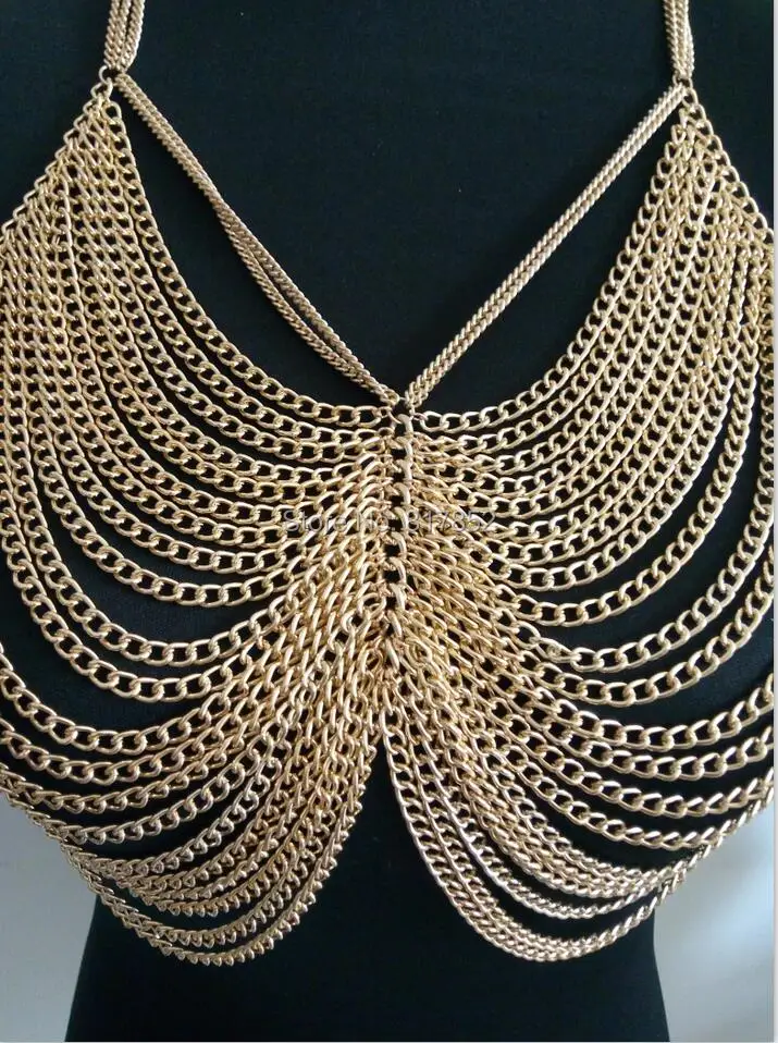 NEW STYLE FASHION WOMEN HARNESS Gold Colour CHAINS UNIQUE DESIGN SEXY BRA BODY CHAINS JEWELRY 3 COLORS WRB04