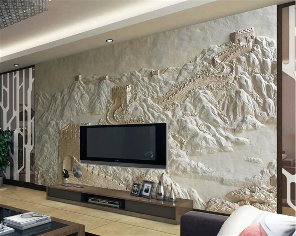 Beibehang Custom Wallpaper Great Wall Relief Chinese TV Background Wall Mural Design Living Room Bedroom wallpaper for walls 3 d