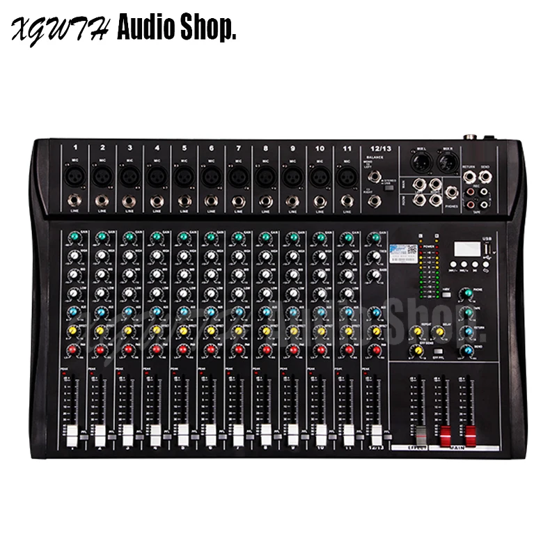 12 Channel Mixer USB ดิจิตอล DSP Effects ไมโครโฟนเสียงผสม48V Phantom Power สำหรับการบันทึกเสียง DJ stage