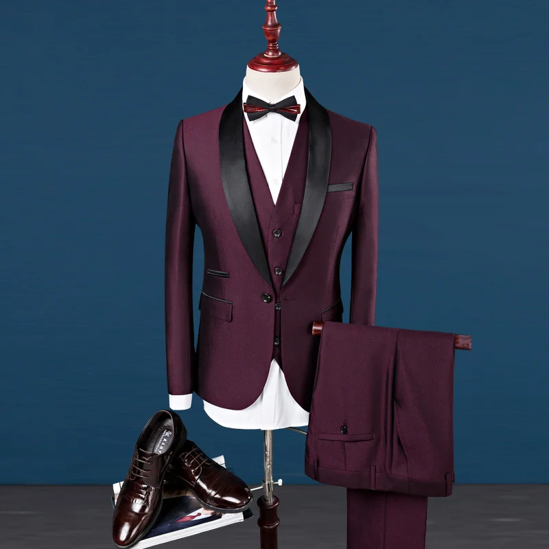 

Mens Suits TPSAADE Burgundy Suit Men Shawl Lapel Groom Tuxedos Slim Fit Wedding Best Man Blazer with Pants and Vest Tie Red Win