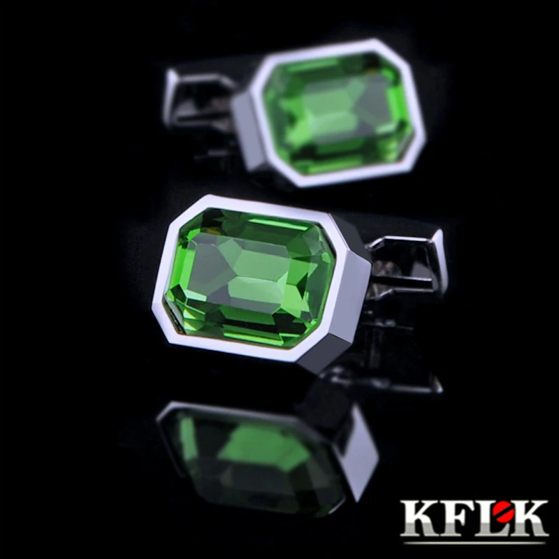 KFLK Jewelry shirt wedding cufflinks for mens Brand Green Crystal fashion Cuff link Wholesale Buttons High Quality guests