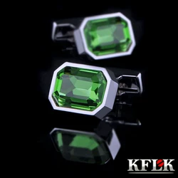 KFLK Jewelry shirt wedding cufflinks for mens Brand Green Crystal fashion Cuff link Wholesale Buttons High Quality guests