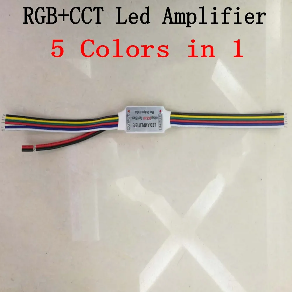 Newest 6pin Mini RGB+CCT Led Strip Amplifier 5CH x 3A 15A , 5 Colors in 1 LED Strip Light RGB+CCT Rope Light Amplifier 12V 24V