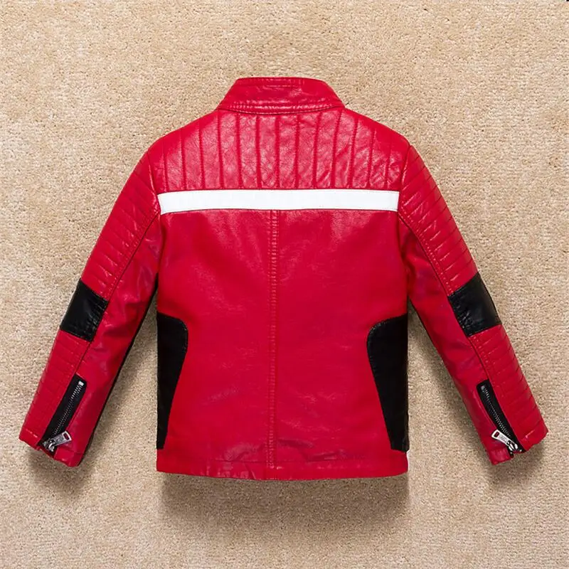 Boys Jacket Coat Kids Leather Jacket Children Spring Autumn Waterproof Windproof  Coat Hit Color Stitching  Locomotive Jacket