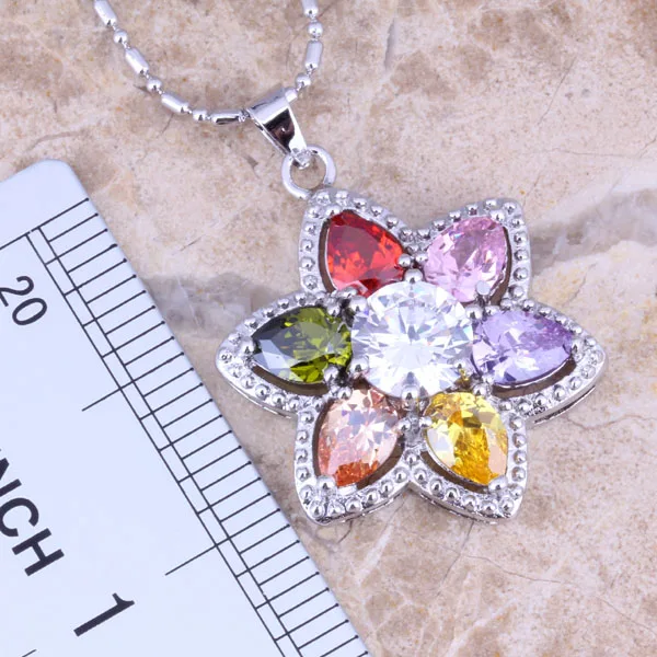 Sweet Multigem Multicolor Yellow Cubic Zirconia Silver Plated Jewelry Sets Earrings Pendant Ring S0434