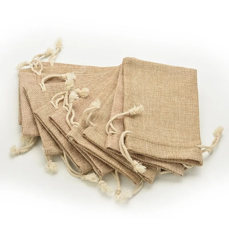 DIY Handmade Burlap Jute Drawstring กระเป๋าสำหรับคริสต์มาสของขวัญ Candy Storage/ตกแต่งงานแต่งงาน/สบู่7x10cm