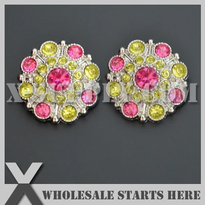 

28mm Special Stargazer Acrylic Rhinestone Button with Shank Back,Hot Pink and Yellow for Flower Center,Headband