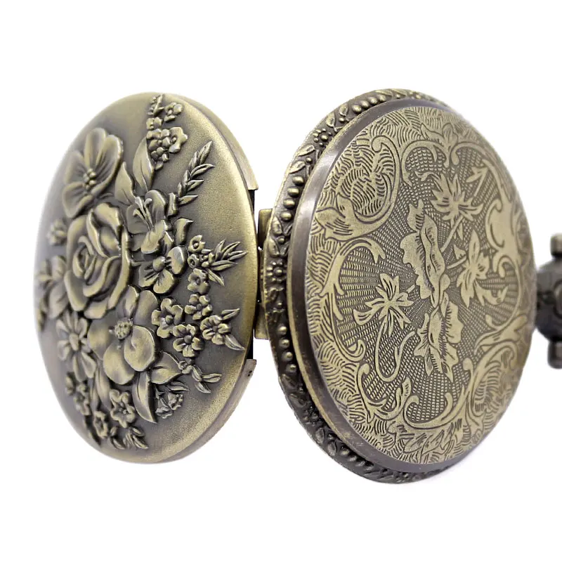 Elegante retrò bronzo fiore fiori donne orologi da tasca al quarzo ciondolo per le signore Vintage Fob collana catena orologio migliori regali