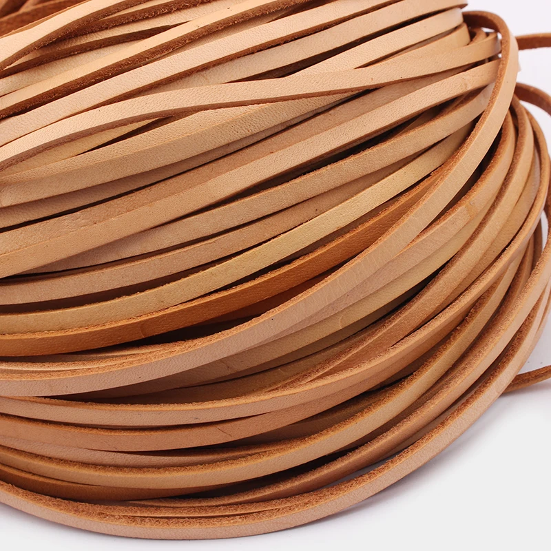 5Meters 3/4/5mm Width Natural Color Flat Real Genuine Leather Cord Bracelet Necklace Findings Leather Rope String DIY Jewelry