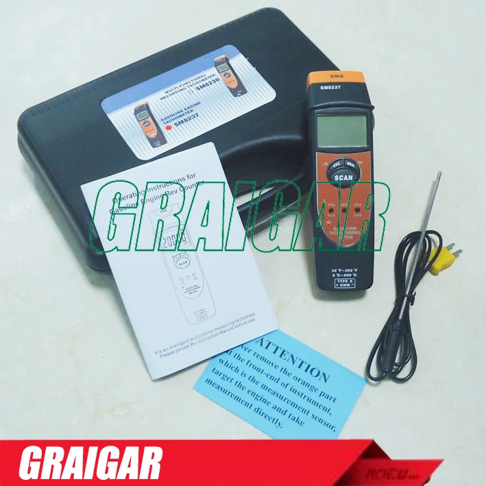 SM8237 Hand-held Digital Gasoline Engine Tachometer Speed RPM Tester Thermometer