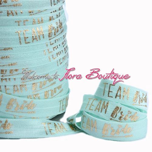 

New gold foil letter printing fold over elastic hairbands teambride FOE ribbon