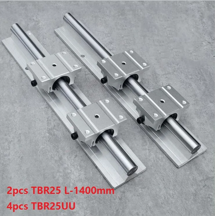 

2pcs TBR25 L-1400mm support rail linear guide + 4pcs TBR25UU linear bearing blocks for CNC router parts