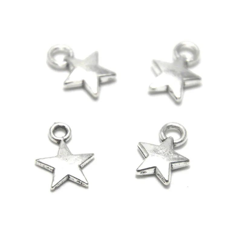 50pcs/lot Silver tone Star Charms Pendant Antiqued Silver tone 12x9mm