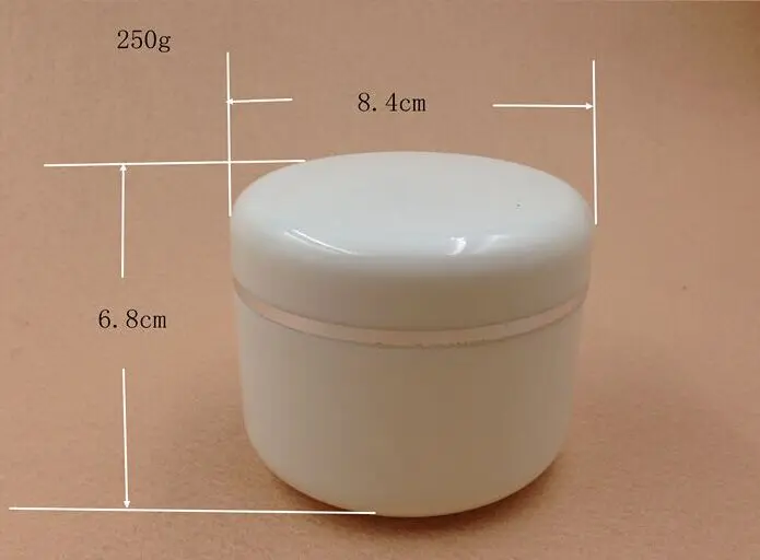 

50pcs 250G white round cream bottle jar, plastic large cosmetic container ,250 g plastic white Cosmetic Jar with silver line