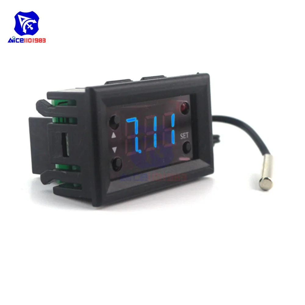 W1218 DC 12V Thermostat Digital Display Temperature Controller Blue Red Color Waterproof Sensor Degree Control NTC Probe Relay