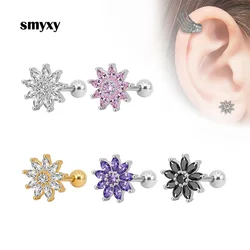 Women Simple Flower snowflake Earrings Stainless Steel Zircon Ear Studs Piercing Jewelry Cartilage Helix Ear Bone Nail