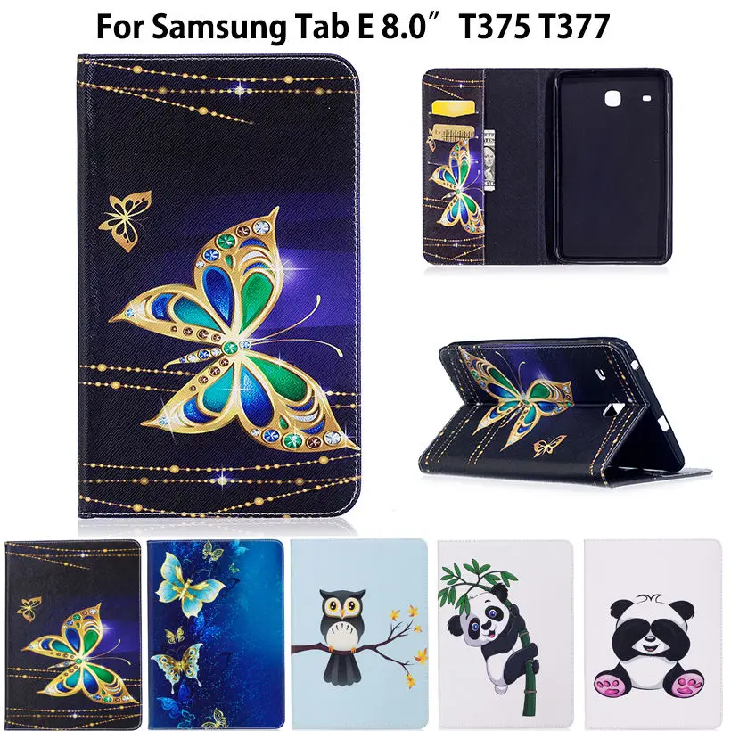 SM-T377 Fashion Panda Pattern Case For Samsung Galaxy Tab E 8.0 T377 SM-T377V T375 Cover Smart Case Funda Tablet PU Stand Shell