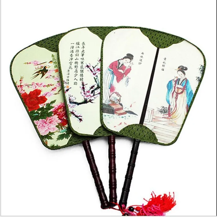 

10pcs Vintage Handle Silk Hand Fan Wedding Party Favors Women Chinese Dance Costume Double side Flower