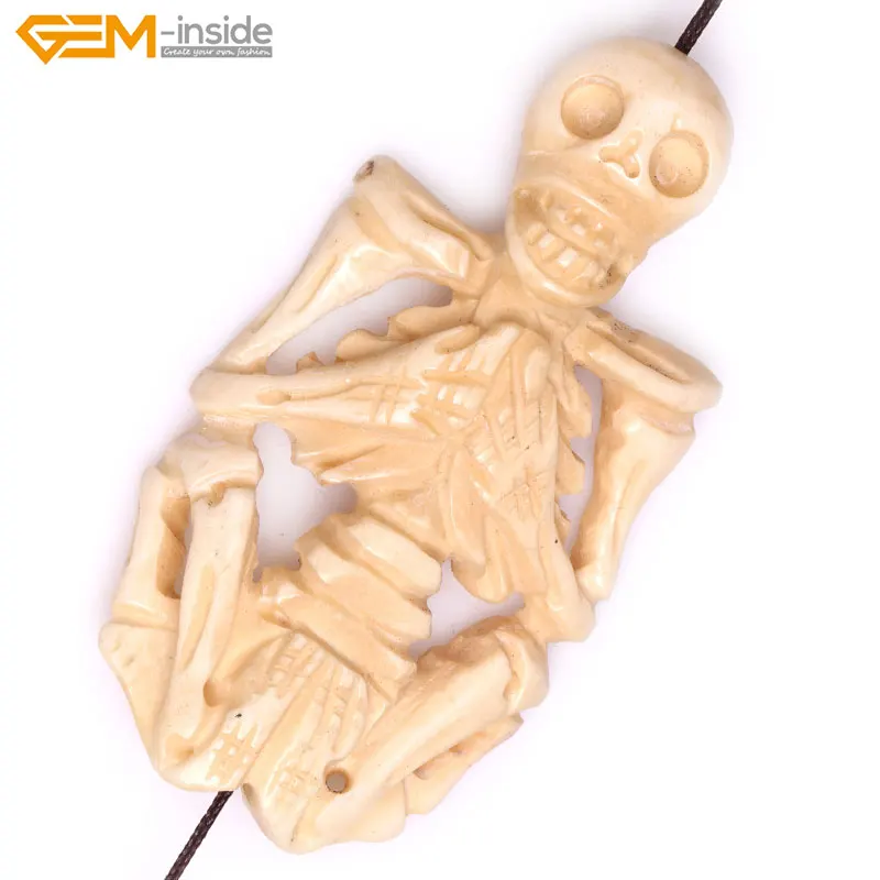 Handmade Carved Skull Halloween Tan Cream White Natural OX Bone Jewelry Making Beads Bracelet Necklace DIY Bulk Gem-inside