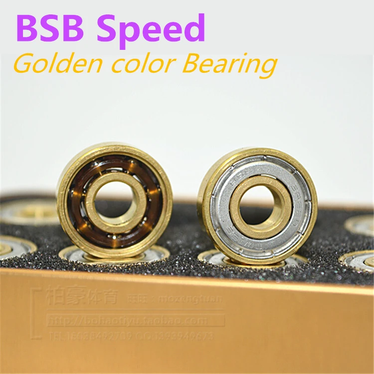 16PCS BSB Golden Color High Speed Precise Skating Bearing, Gold Roller Skates Bearings, Skate Chrome Steel 608 8*22*7mm