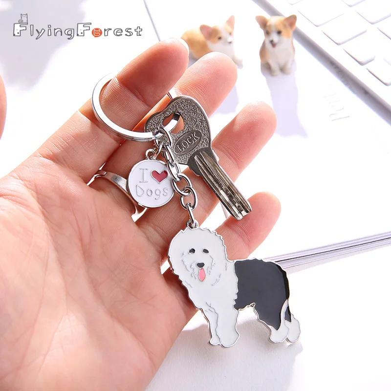 New Pet Old English Sheepdog Keychain Metal Dogs Keychains Tag Key Rings For Women Chains For Men Keyrings Car Wholesale Cheap