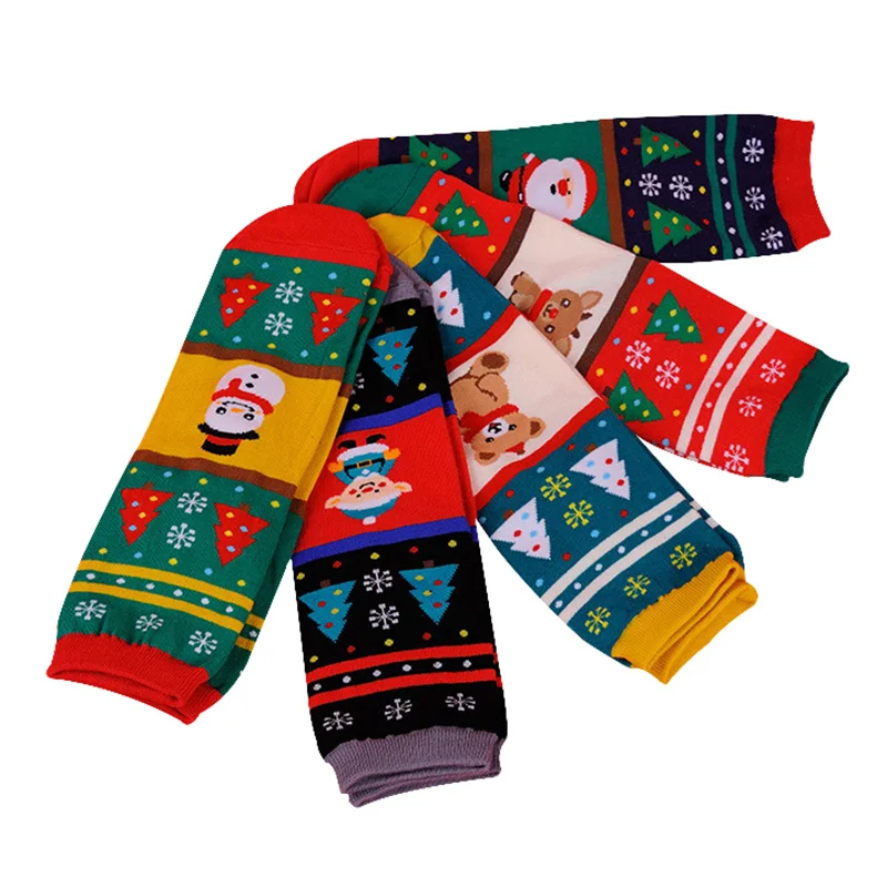 5 Pairs Women Socks Funny Cartoon Deer Bear Clown Santa Claus Snowman Happy Women Christmas Short Sock Jacquard Cotton Meias