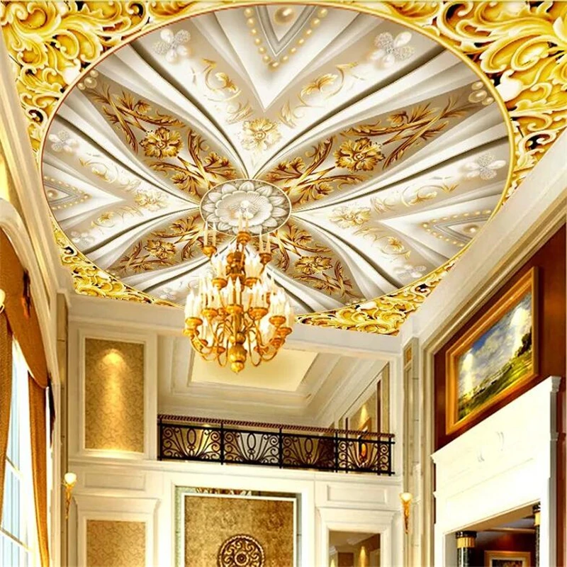 wellyu Custom large wallpaper 3d mural papel de parede обои golden hall classical luxury embossed zenith mural ceiling wallpaper